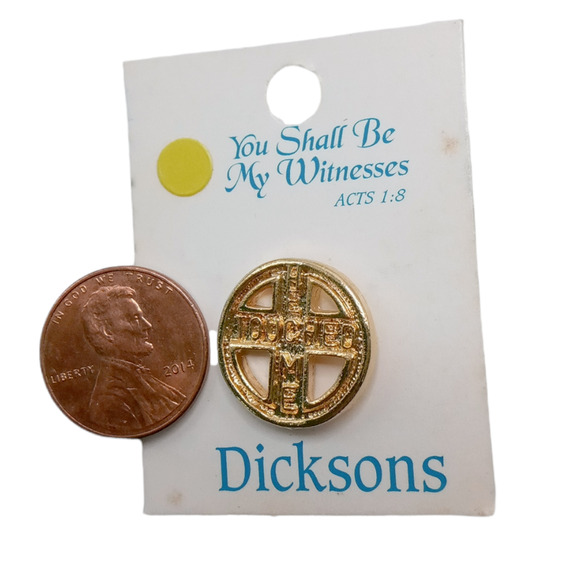 Vintage Christian Circle Cross Lapel Pin Gold Tone Acts 1:8 VTG - Picture 2 of 8